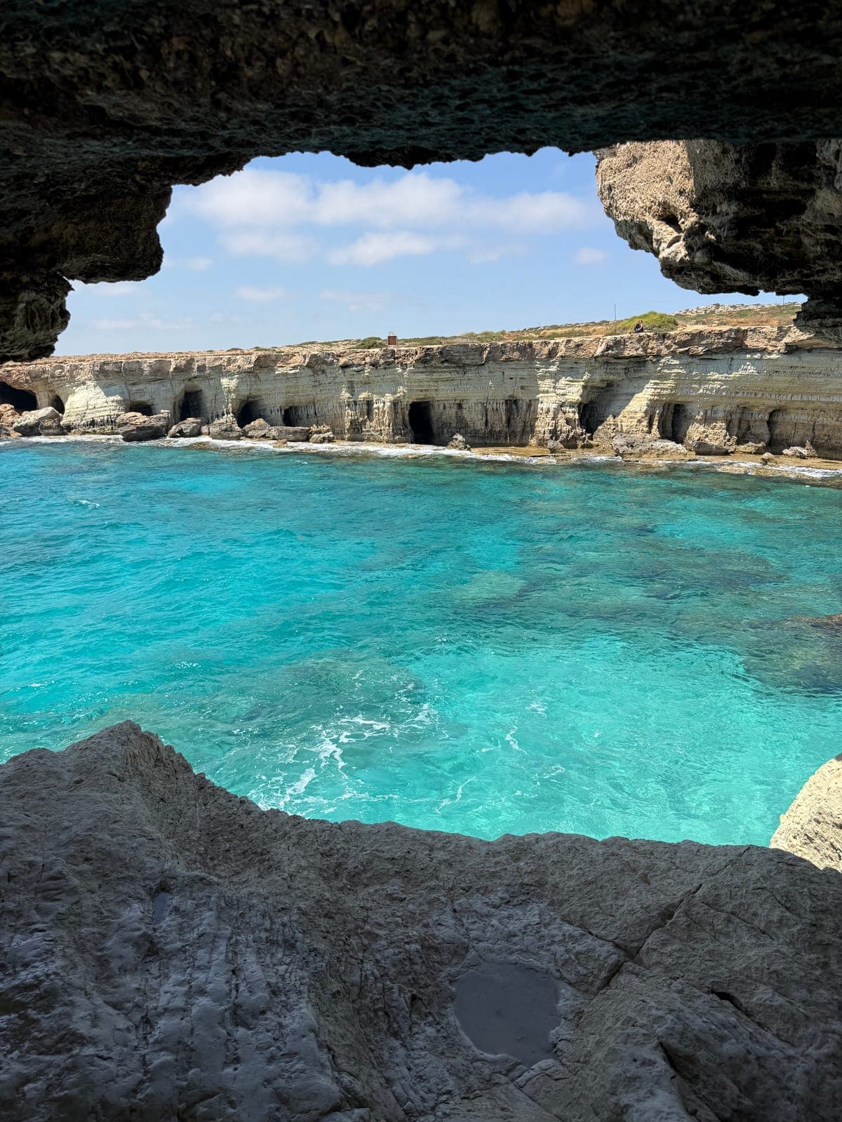 Turquoise water below the sea caves of Cyprus